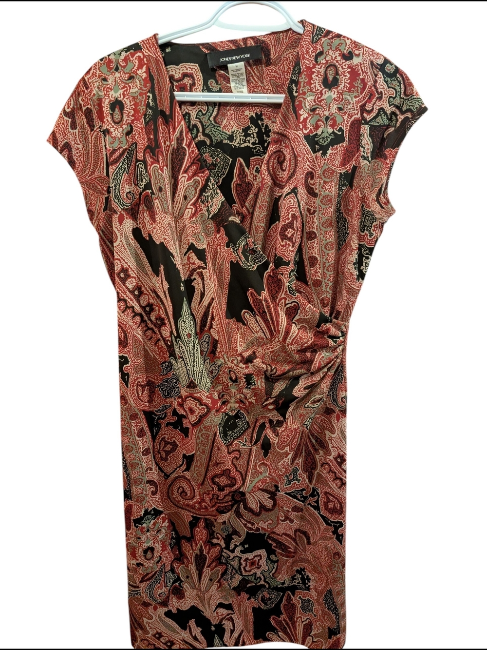 Jones New York Rust and Black Paisley Wrap-Style Dress